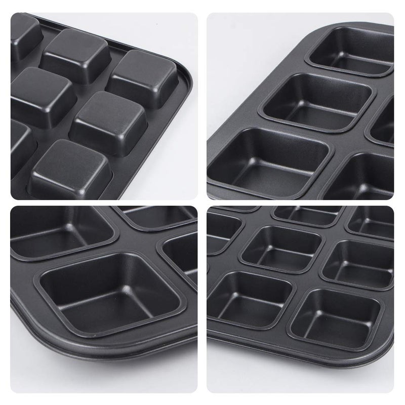 Webake Nonstick Mini Brownie Bar Pan - 12 Cavity Carbon Steel Square Cupcake Pan for Baking Individual Brownies, Breads, Bar-Cookies - Image 3